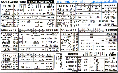 桃花台周辺の店の年末年始の営業について