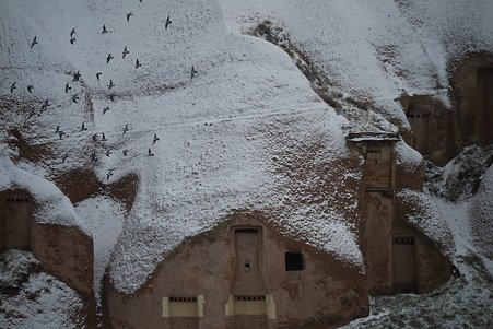 2011.01.26 トルコ カッパドキア ウチヒサル・カヤ・ホテル 鳩の谷に雪